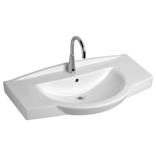 American Standard 0145.501.020 White Lucia Lucia Wall Mounted Bathroom Sink with Pedestal, Single Faucet Hole, 35-1/2 Length and Overflow 0145.501EC