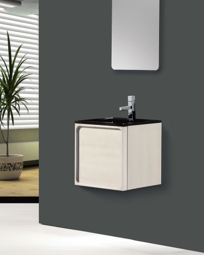 Bissonnet 13001.11 White Nava Nava Deco 40 15.75 Vanity Cabinet Wall Mount with Integral Glass Sink Top and Deep Drawer 13001