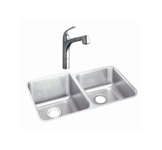 Elkay LKGTPKG2CR Gourmet Double Bowl Undermount Kitchen Sink & Faucet Package