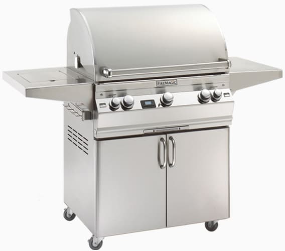 A660S-2E1N-61 Aurora Series Freestanding Natural Gas Grill 660 sq. in. Cooking Area with Stainless Cast E Burners a Rotisserie Backburner and 2 Shelves: