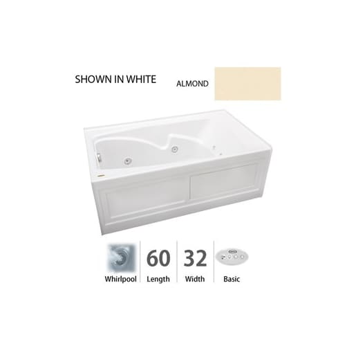 Jacuzzi CTS6032 WLR 2HX W White Cetra 60 x 32 Cetra Three Wall Alcove Comfort Whirlpool Bathtub with 8 Jets, Basic Controls, Heater, Left Drain and Right Pump