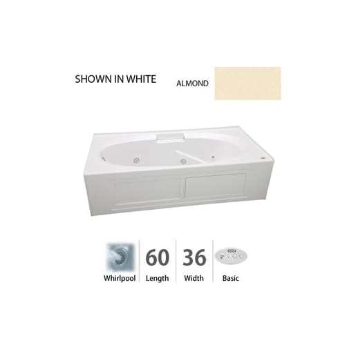 Jacuzzi NVS6036 WLR 2HX Y Oyster Nova 60 x 36 Nova Drop In Three Wall Alcove Comfort Whirlpool Bathtub with Basic Controls, Heater, Left Drain and Right Pump