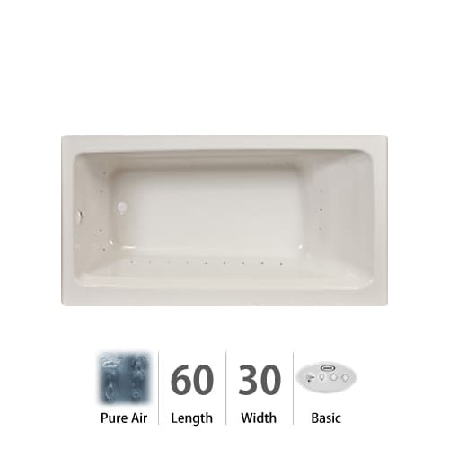 Jacuzzi ROS6030 ARL 2XX W White Rossi 60 x 30 Rossi Three Wall Alcove Comfort Pure Air Bathtub with Basic Controls, Right Drain, and Left Blower ROS6030 ARL 2