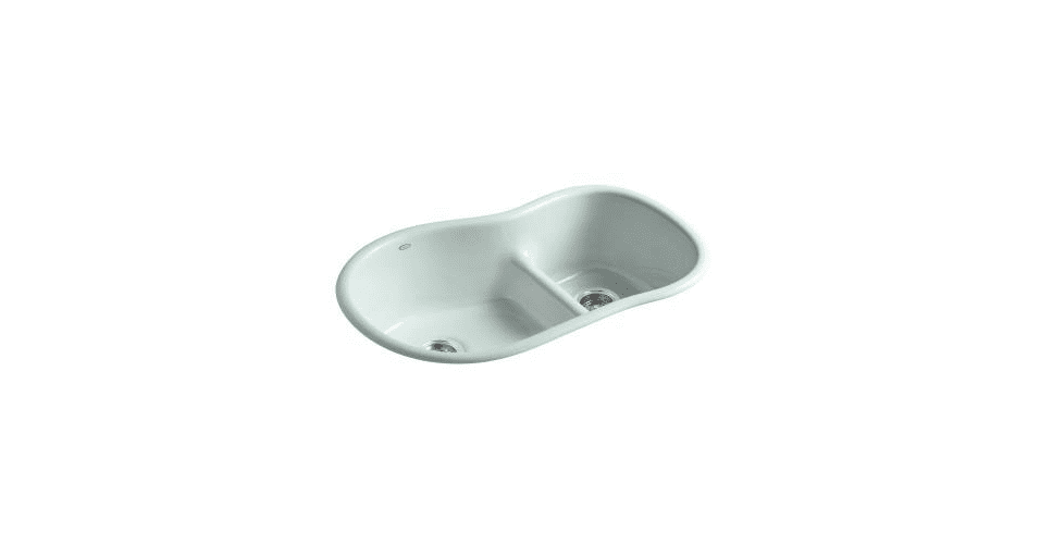 Kohler K-6498-FE Iron/Tones Smart Divide Offset Kitchen Sink, Frost