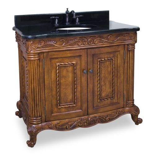 Lyn Design VAN012 Golden Pecan Vanity Burled Ornate Collection 39 Inch Single Sink Bathroom Vanity Cabinet