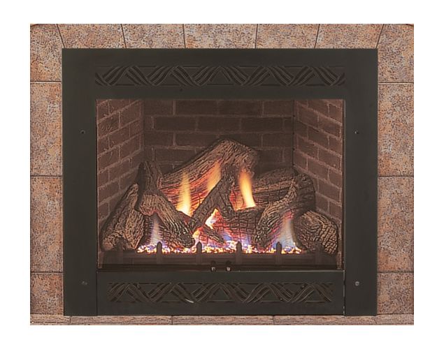 Majestic LX32DVP Black Lexington 32 Liquid Propane Gas Direct Vent Fireplace with Ceramic Glass and Leafier Burner from the Lexington Series from the Lexington
