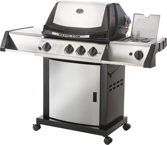 Napoleon UD405RSBNSS-3 Natural Gas / Stainless Steel Ultra Chef Closed Cabinet Cart-Style Grill with Side Burner UD405RSB