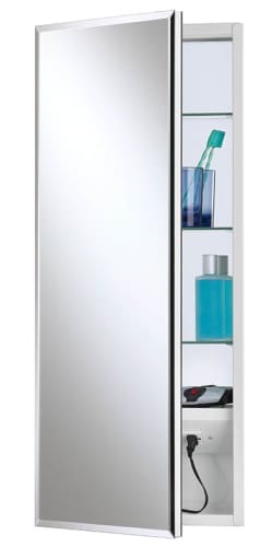NuTone 704309X White Meridian Meridian Medicine Cabinet 15x35 Bevel Mirror with Electrical Outlet 704309X