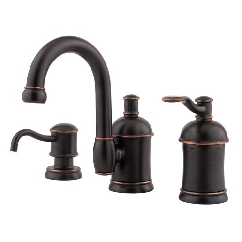 Pfister Amherst 8 in. Widespread 1-Handle High-Arc Bathroom Faucet in Tuscan Bronze with Soap Dispenser F-049-HA1Y