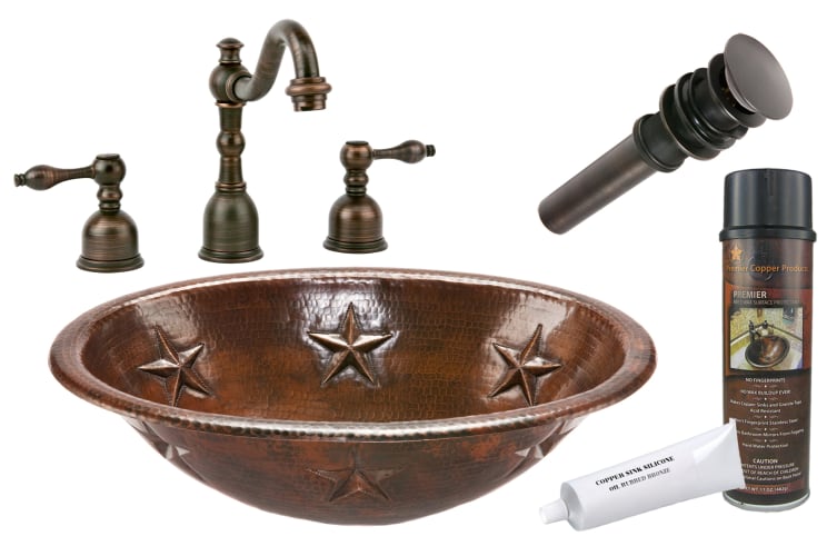 Premier Copper Products BSP2LO19RSTDB 17 in. Oval Star Self Rimming Hammered Copper Sink
