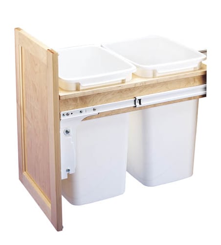 Rev-A-Shelf 4WCTM-18DM2-419-FL 35 Qt Wood Top Mount Double Waste Containers for Framless Cabinet, Wh
