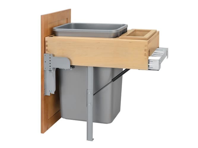Rev-A-Shelf 4WCTM-RM-1850dm-1 Natural Wood 4WCTM 4WCTM Series Single 50 Quart Top Mount Wood Pull Out Waste Container with Soft Open / Close Slides 4WCTM-RM-185