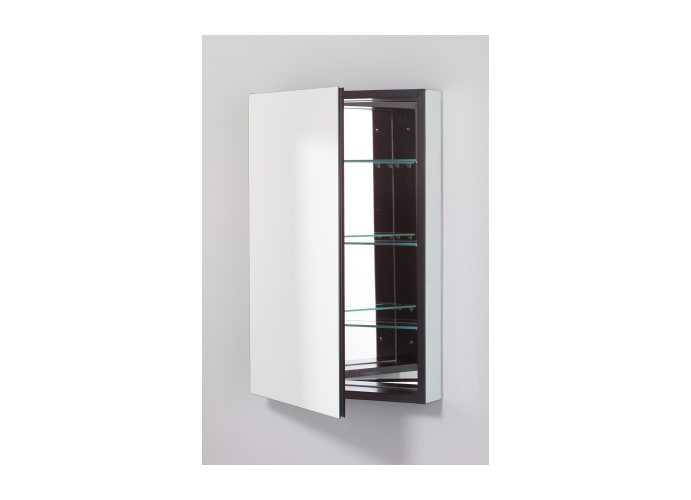 Robern SDD-RBN-021 PL Series cabinet 20 wide x 30 high x 4 deep, flat top, black interior, plain glass door, interior electrical shelf, left handed