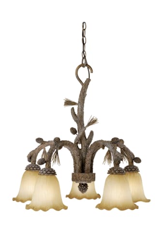 Vaxcel Lighting AS-CHD005PT Pine Tree Chandeliers Rustic / Country Five Light Down Lighting Chandelier from the Aspen Collection