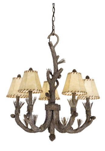 Vaxcel Lighting AS-CHS005PT Pine Tree Chandeliers Rustic / Country Five Light Up Lighting Chandelier from the Aspen Collection