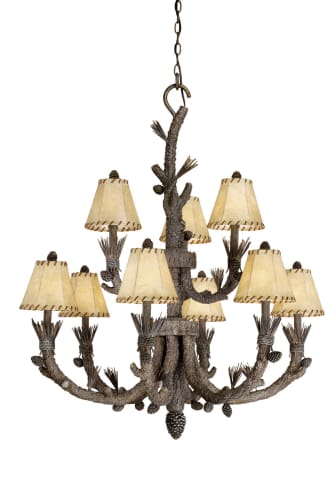 Vaxcel Lighting AS-CHS009PT Pine Tree Chandeliers Rustic / Country Nine Light Up Lighting Two Tier Chandelier from the Aspen Collection