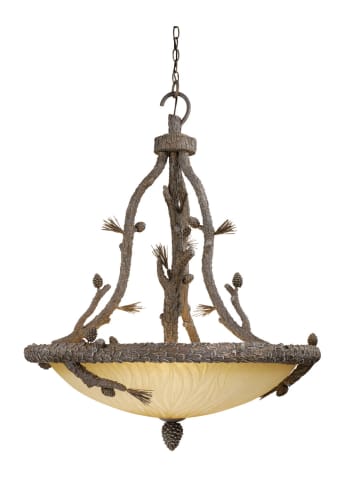 Vaxcel Lighting AS-PDU330PT Pine Tree Pendants Rustic / Country Six Light Down Lighting Bowl Pendant from the Aspen Collection
