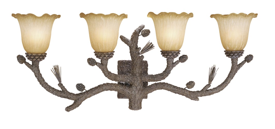 Vaxcel Lighting AS-VLU004PT Pine Tree Aspen Rustic / Country Four Light Up Lighting 37 Wide Bathroom Fixture from the Aspen Collection AS-VLU004
