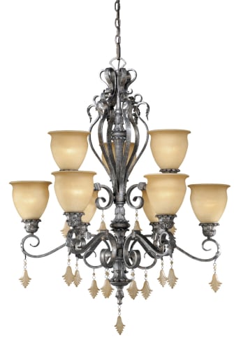 Vaxcel Lighting MM-CHU009AE Athenian Bronze Chandeliers Tuscan Nine Light Up Lighting Two Tier Chandelier from the Montmarte Collection