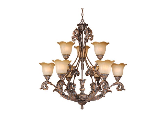 Vaxcel Lighting MT-CHU009AR Aged Bronze Chandeliers Tuscan Nine Light Up Lighting Two Tier Chandelier from the Monte Carlo Collection