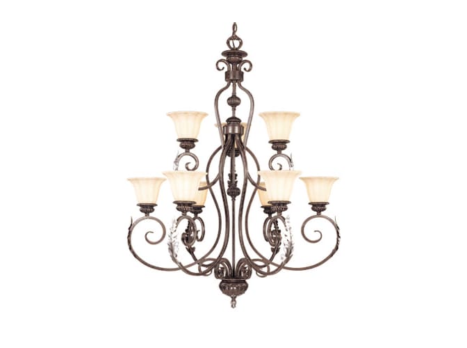 Vaxcel Lighting PR-CHU009BA Burnt Patina Chandeliers Tuscan Nine Light Up Lighting Two Tier Chandelier from the Princeton Collection