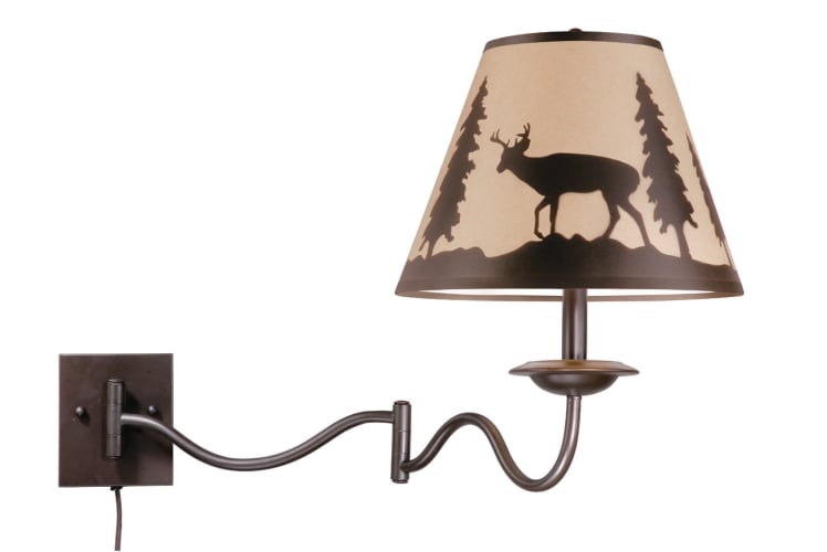 Vaxcel Lighting WL55412BBZ Burnished Bronze Bryce Rustic / Country Single Light Up Lighting Deer and Pine Tree Swing Arm Wall Sconce from the Bryce Collection W