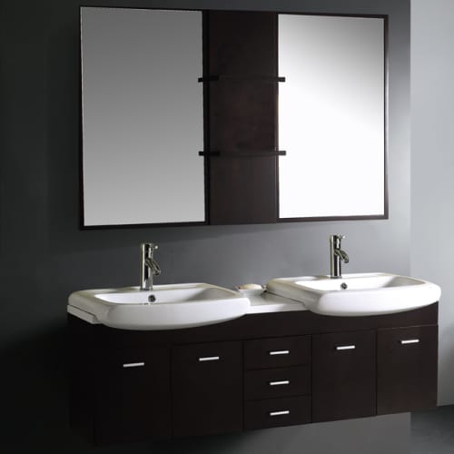 Vigo 59-inch Double Bathroom Vanity with Mirrors and Shelves