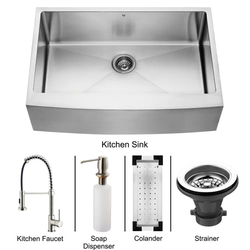 Vigo Industries VG15102 Universal Farmhouse Kitchen Sink, Faucet, Colander, Strainer and Dispenser