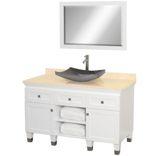 Wyndham Collection WCV500048WHIV White / Ivory Top Premiere 48 Premiere Floor-Standing Modern Vanity Set - Includes Cabinet, Marble Top and Backsplash, Ceramic