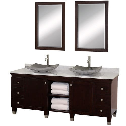 Wyndham Collection WCV500072ESCWNS Espresso / Carrera Top Premiere 72 - VESSEL SINK AND FAUCET READY - Floor-Standing Modern Double Sink Vanity with Top and Mi