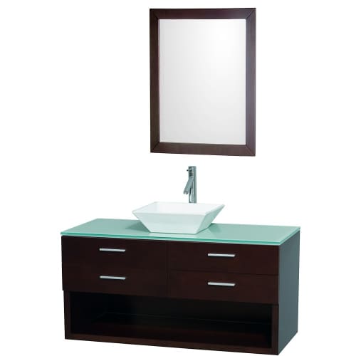 Wyndham Collection WCS100148ESGR Espresso / Green Glass Top Andrea 48 Andrea Wall Mount Single Vanity Set - Includes Cabinet, Glass or Stone Top, Vessel Sink and Mirror WCS100148
