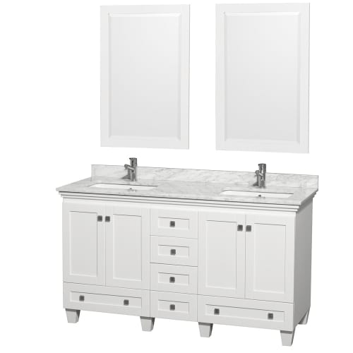 Wyndham Collection WC-CG8000-60W-TC-M White / Carrera Top Acclaim 60 Acclaim Floor-Standing Traditional Vanity Set - Includes Cabinet, Marble Top, Sinks and Two Mirrors WC-CG8000-60-M