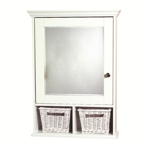 Zenith Wood Medicine Cabinet with Baskets in White and Beveled Mirror TH22WW