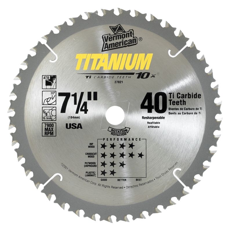 Vermont American 27821 7-1\/4 40T Titanium 10XA Circular Saw Blade